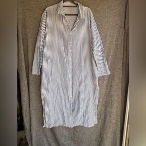 Blue and White Striped Button-Up Dress